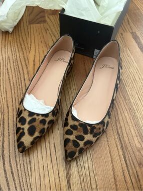 J. Crew Leopard-Print Pointed Flats in Brown and Black